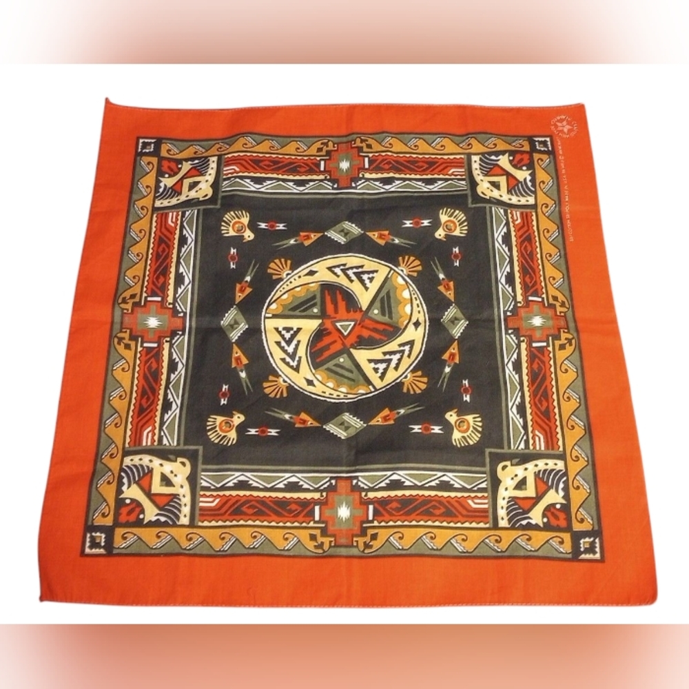 Vintage 1980s Native American Wamcraft USA Bandana Hankie Scarf RN14193 21"x22"